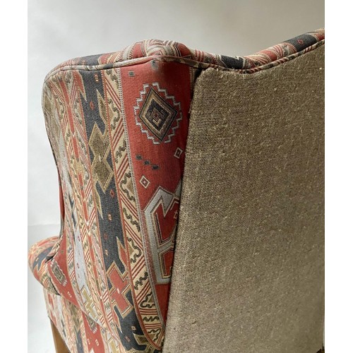 284 - KILIM STYLE WING ARMCHAIR, George III design mahogany, with patterned woven upholstery, 80cm W.