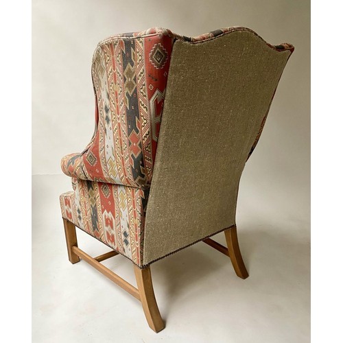 284 - KILIM STYLE WING ARMCHAIR, George III design mahogany, with patterned woven upholstery, 80cm W.