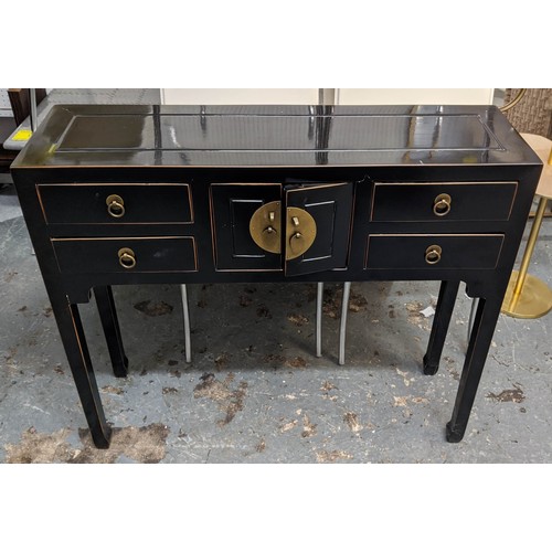 298 - CHINESE SHANXI STYLE CONSOLE TABLE, 95cm x 28cm x 84cm ebonised finish.