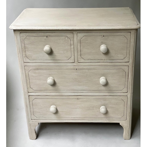 465 - VICTORIAN PAINTED CHEST, grey painted and black lined, with two short and two long drawers, 93cm x 5... 