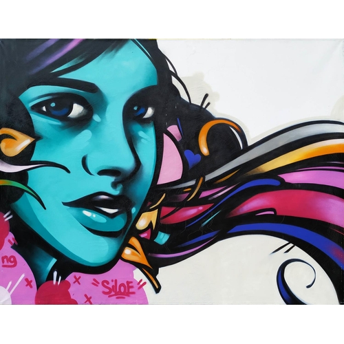 70 - SILOE (John James California USA/Colombia) 'Girl', spray paint on canvas, 184cm x 244cm, signed with... 