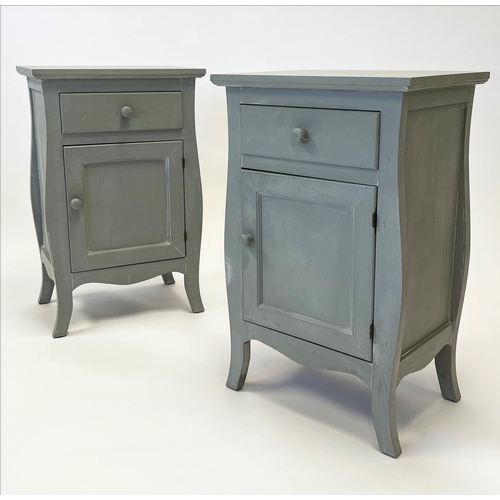 190 - CHEST, French style grey painted, 80cm H x 93cm x 40cm, together with a pair of bedside chests, 73cm... 