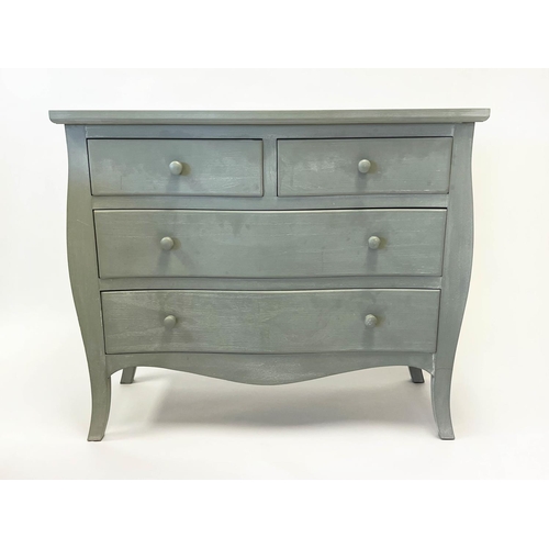 190 - CHEST, French style grey painted, 80cm H x 93cm x 40cm, together with a pair of bedside chests, 73cm... 