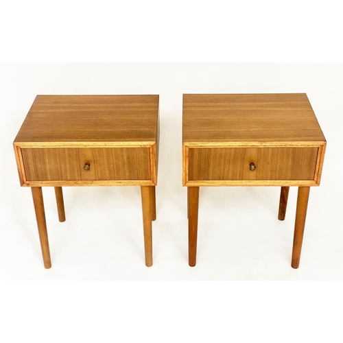 488 - UNIFLEX LOW TABLES, a pair, 1970s teak each with frieze drawer and splay tapering supports, 46cm W x... 