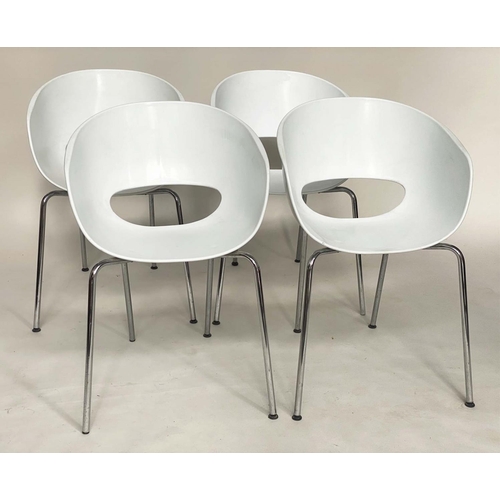 485 - SINTESSI HIREK ORBIT CHAIRS, a set of four white on chrome supports, 55cm W. (4)