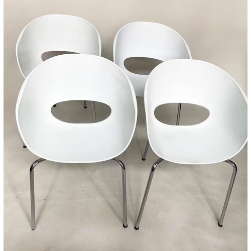 485 - SINTESSI HIREK ORBIT CHAIRS, a set of four white on chrome supports, 55cm W. (4)