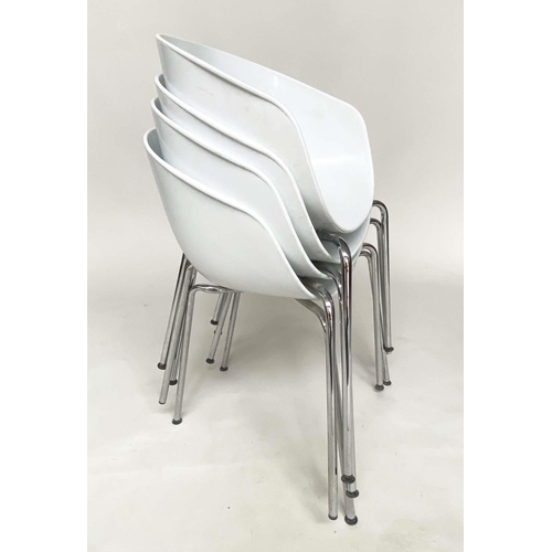 485 - SINTESSI HIREK ORBIT CHAIRS, a set of four white on chrome supports, 55cm W. (4)