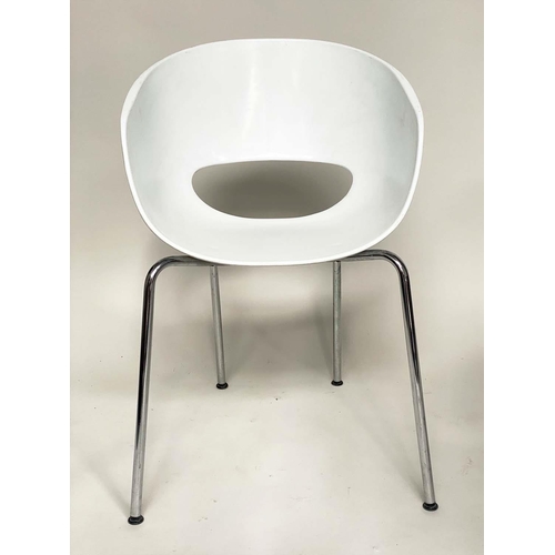 485 - SINTESSI HIREK ORBIT CHAIRS, a set of four white on chrome supports, 55cm W. (4)