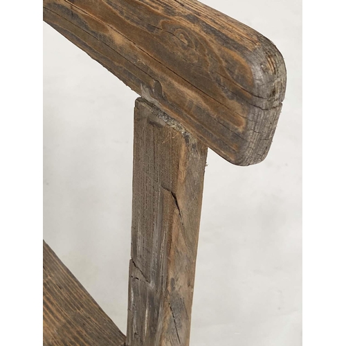 492 - HALL SEAT, vintage country pine rectangular with raised back, 240cm W.