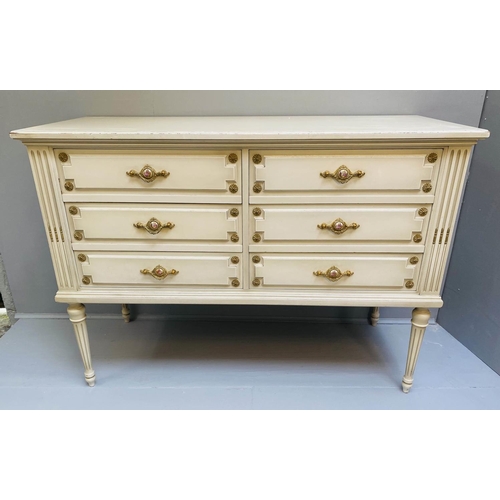 469 - CHEST OF DRAWERS, 125cm x 52cm x 90cm, French style, neutral finish with gilt accents, six drawers, ... 