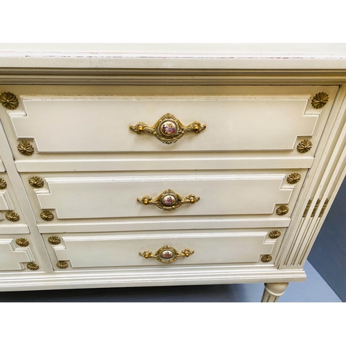 469 - CHEST OF DRAWERS, 125cm x 52cm x 90cm, French style, neutral finish with gilt accents, six drawers, ... 