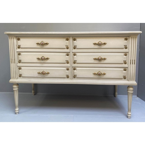 469 - CHEST OF DRAWERS, 125cm x 52cm x 90cm, French style, neutral finish with gilt accents, six drawers, ... 