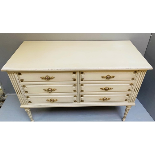 469 - CHEST OF DRAWERS, 125cm x 52cm x 90cm, French style, neutral finish with gilt accents, six drawers, ... 