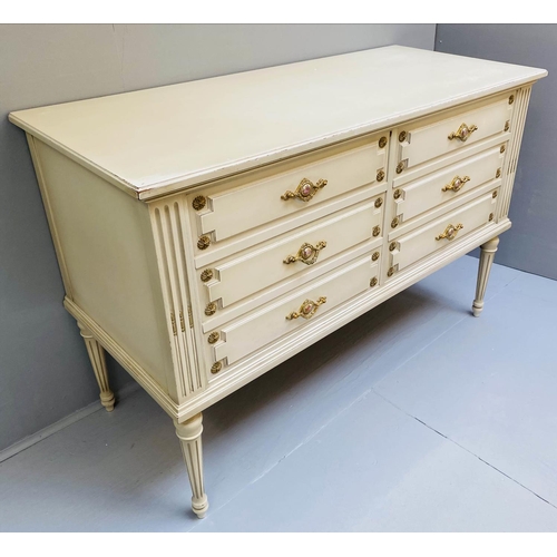 469 - CHEST OF DRAWERS, 125cm x 52cm x 90cm, French style, neutral finish with gilt accents, six drawers, ... 