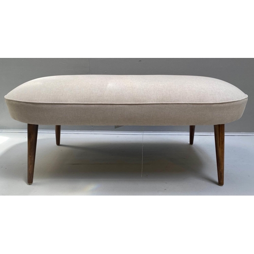 437 - FOOT STOOL, 46cm H x 106cm W x 54cm D,  1950s Italian style, neutral upholstery, splayed legs.