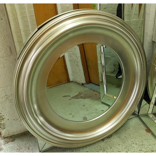 472 - CIRCULAR WALL MIRROR, 100cm W, silvered finish frame.