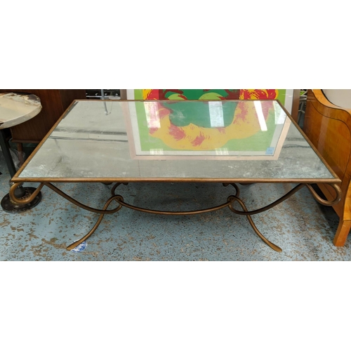 441 - JULIAN CHICHESTER MIRRORED GLASS TOPPED TABLE, gilt curvilinear frame, oval stretcher, 50cm H x 122c... 