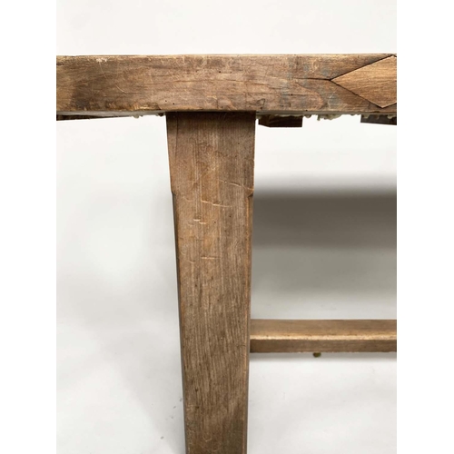 493 - KITCHEN TABLE, 19th century French beech two plank cleated and substantial supports, 201cm W x 66cm ... 