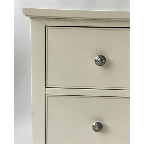 478 - LOW CHEST, 73cm H x 152cm x 49cm, white lacquered of six drawers, with silvered handles and stile su... 