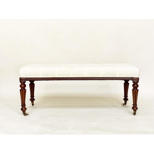 482 - WINDOW SEAT, 19th century mahogany adapted with rectangular calico buttoned upholstery and reeded su... 