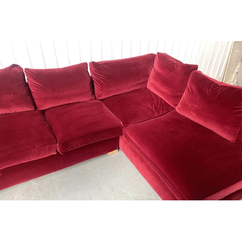 365 - SOFA & STUFF WADENHOE CORNER SOFA, 264cm W x 207cm D, L shaped, in crimson red upholstered.