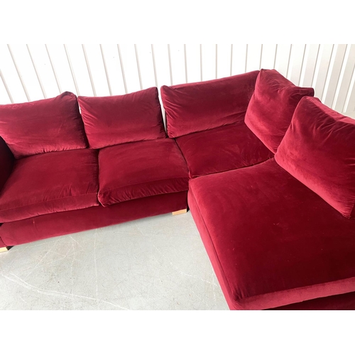 365 - SOFA & STUFF WADENHOE CORNER SOFA, 264cm W x 207cm D, L shaped, in crimson red upholstered.