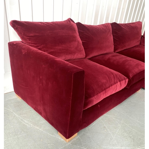 365 - SOFA & STUFF WADENHOE CORNER SOFA, 264cm W x 207cm D, L shaped, in crimson red upholstered.