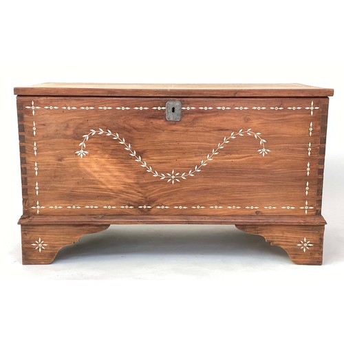 232 - CEYLONESE TRUNK, 56cm H x 99cm W x 49cm D, Indo Portuguese rosewood and bone inlaid with swag front ... 