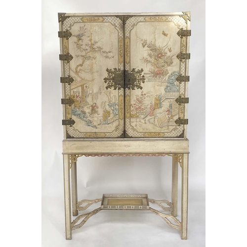 111 - CHINOISERIE COCKTAIL CABINET, early 20th century English grey lacquered and gilt polychrome chinoise... 