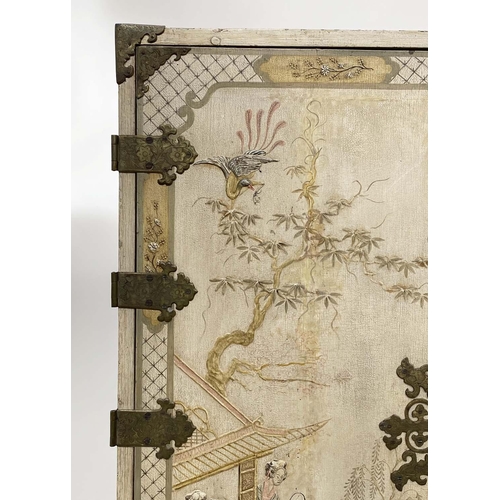 111 - CHINOISERIE COCKTAIL CABINET, early 20th century English grey lacquered and gilt polychrome chinoise... 
