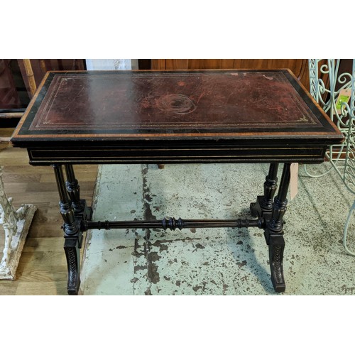 159 - GILLOW & CO WRITING/CARD TABLE, 75cm H x 99cm x 50cm, Victorian Aesthetic ebonised with burgundy lea... 