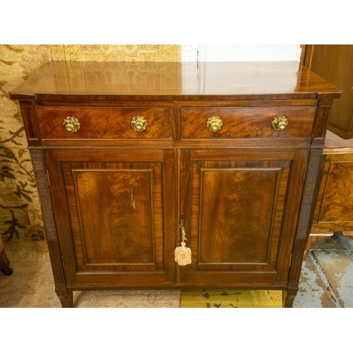 154 - SIDE CABINET, 89cm H x 92cm x 46cm, Regency mahogany of two drawers and two doors enclosing an adjus... 