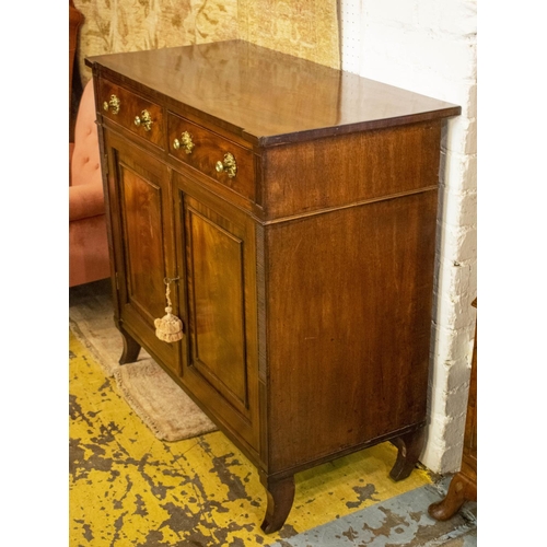 154 - SIDE CABINET, 89cm H x 92cm x 46cm, Regency mahogany of two drawers and two doors enclosing an adjus... 