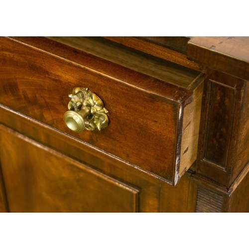 154 - SIDE CABINET, 89cm H x 92cm x 46cm, Regency mahogany of two drawers and two doors enclosing an adjus... 