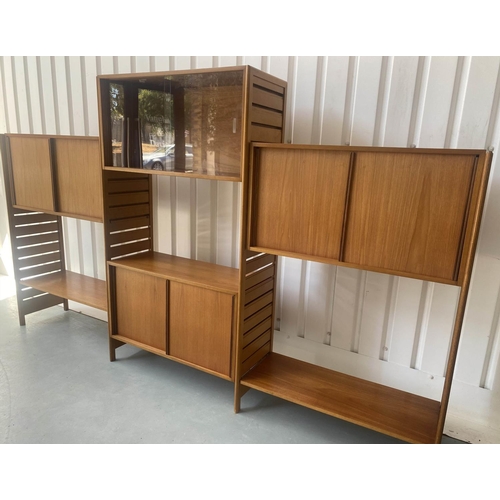 405 - LADDERAX SHELVING, approx. 164cm H x 270cm W x 36cm D, 1960's teak, for Staples, comprising four upr... 