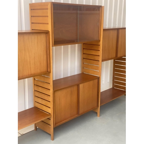 405 - LADDERAX SHELVING, approx. 164cm H x 270cm W x 36cm D, 1960's teak, for Staples, comprising four upr... 