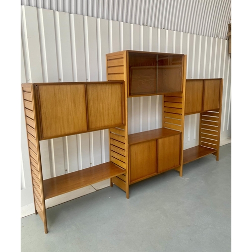 405 - LADDERAX SHELVING, approx. 164cm H x 270cm W x 36cm D, 1960's teak, for Staples, comprising four upr... 