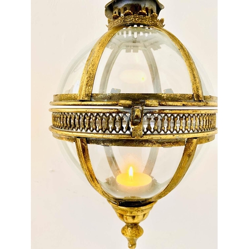 331 - WALL HANGING CANDLE LANTERNS, a pair, Regency style, globular, gilt metal frames, 75cm H. (2)