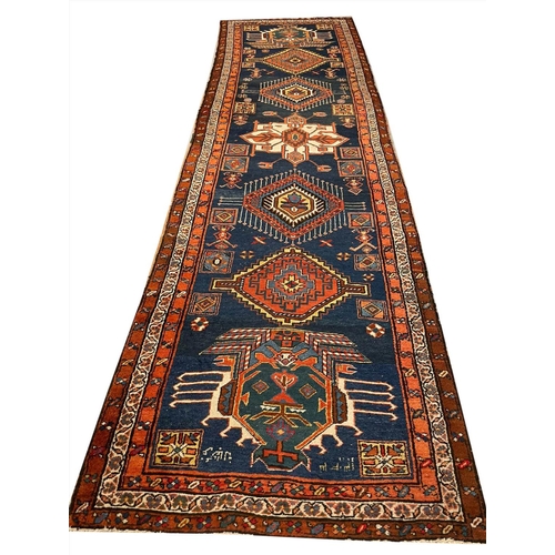 94 - ANTIQUE PERSIAN HERIZ RUNNER, 340cm x 95cm.