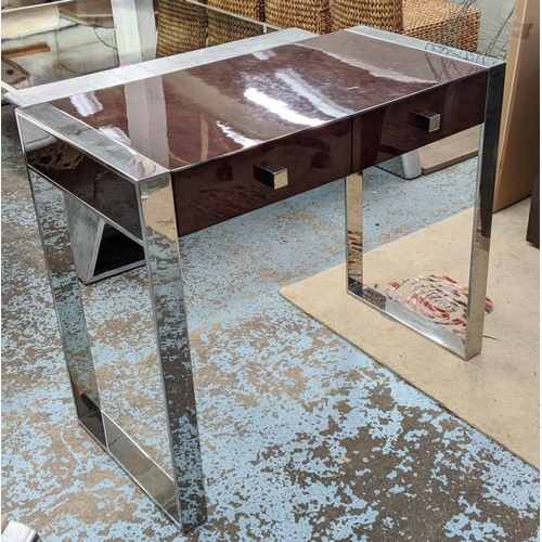 341 - DAVIDSON SIDE TABLE, two drawers, wood and chrome legs, 76cm H x 90cm W x 45cm D.