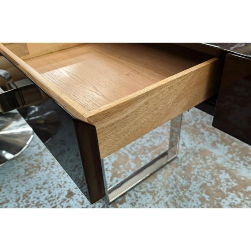 341 - DAVIDSON SIDE TABLE, two drawers, wood and chrome legs, 76cm H x 90cm W x 45cm D.