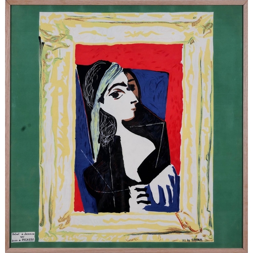 60 - PABLO PICASSO, Portrait De Jacqueline on silk, Ref Spadem, 1967, 86.5cm x 60.5cm.