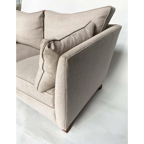 201 - SOFA, classic form two seater with taupe herringbone weave upholstery, 158cm W.