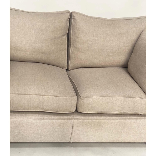 201 - SOFA, classic form two seater with taupe herringbone weave upholstery, 158cm W.