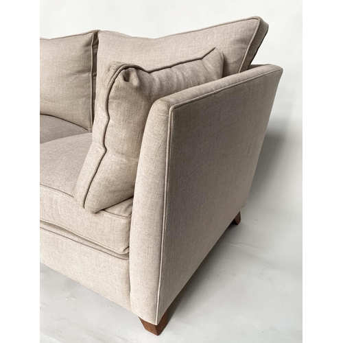 201 - SOFA, classic form two seater with taupe herringbone weave upholstery, 158cm W.