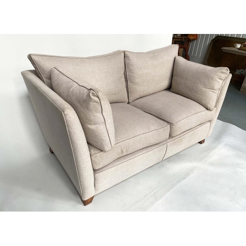 201 - SOFA, classic form two seater with taupe herringbone weave upholstery, 158cm W.