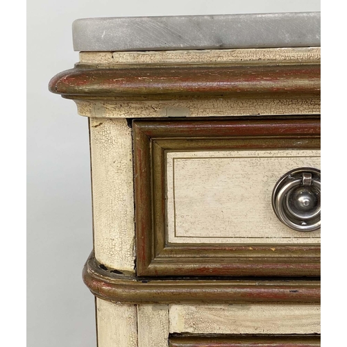 198 - SEMAINIER, 19th century French cream painted parcel gilt with marble top above six hand painted Neo ... 