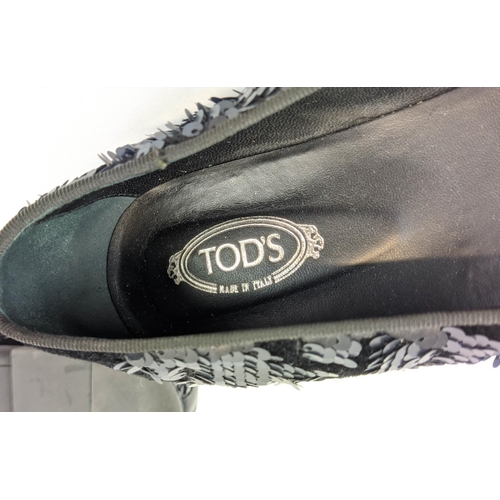 24 - TOD'S SHOES LOAFERS, made in Italy, EU size 38 1/2, black velvet and sequins.