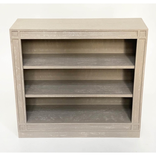 162 - OKA BOOKCASE, 90cm W x 28cm D x 83cm H, limed grey oak, with two shelves and plinth.