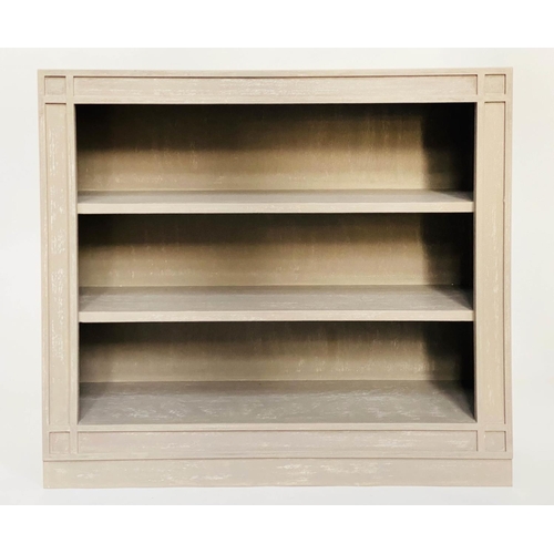 162 - OKA BOOKCASE, 90cm W x 28cm D x 83cm H, limed grey oak, with two shelves and plinth.